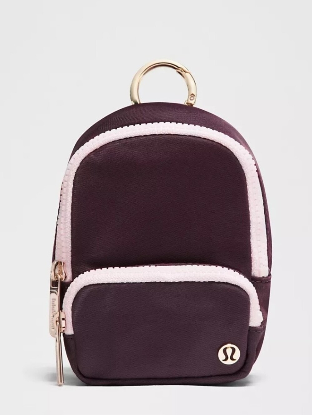 lululemon athletica Mini Backpack Key & Card Holder in Deep Plum with White Trim